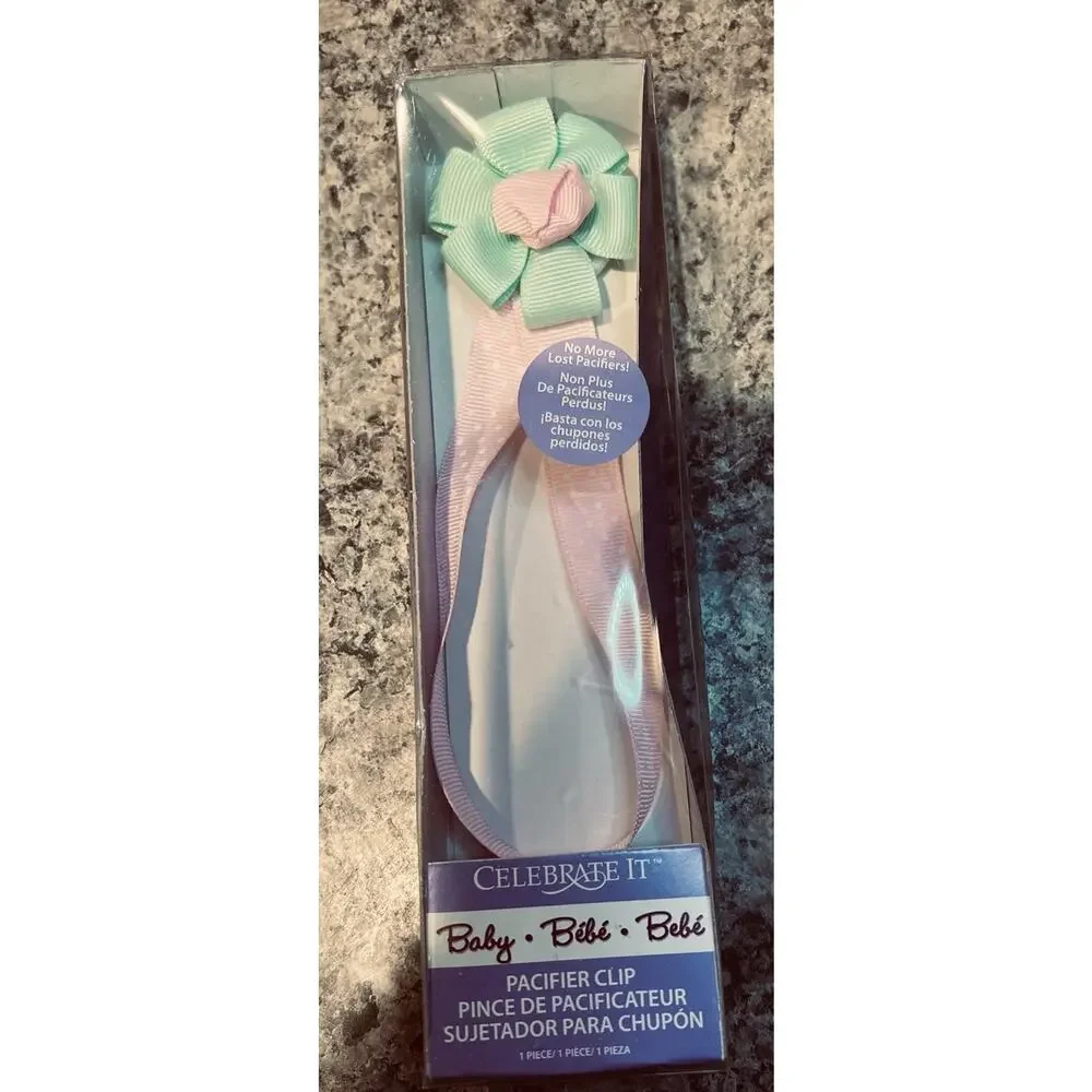 Horizon Pacifier Holder Clip Floral Flower Teal Pink Shower Gift Baby New